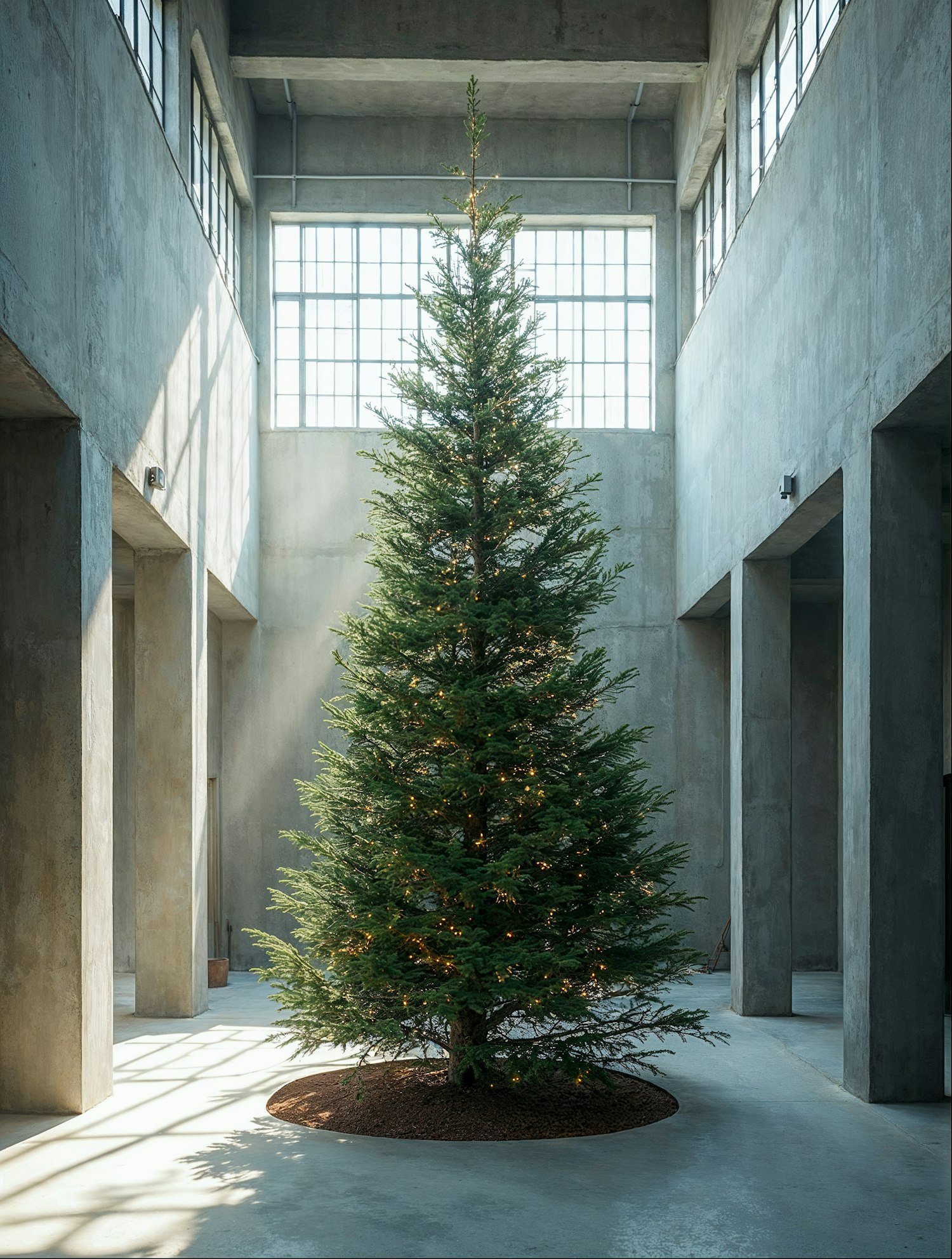 Christmas Tree in Industrial Room