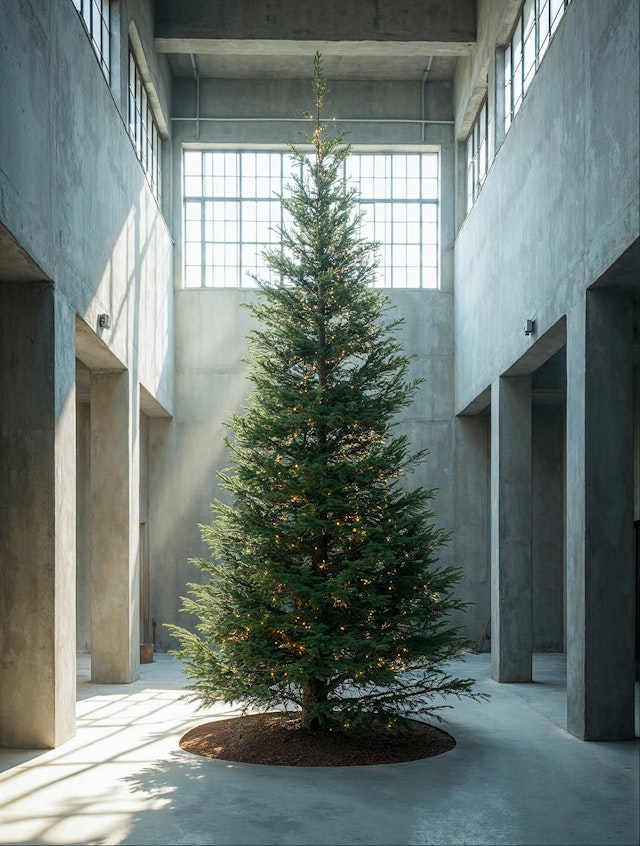 Christmas Tree in Industrial Room