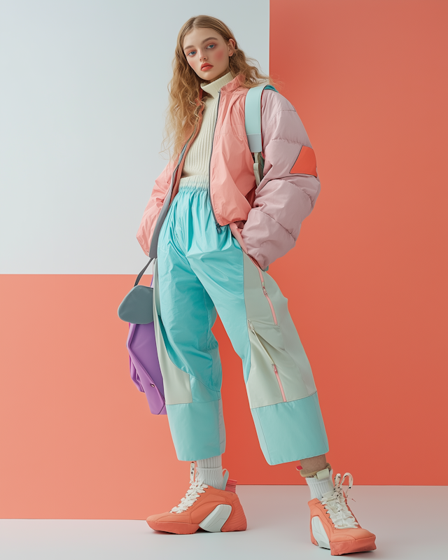 Confident Young Woman in Pastel Fashion