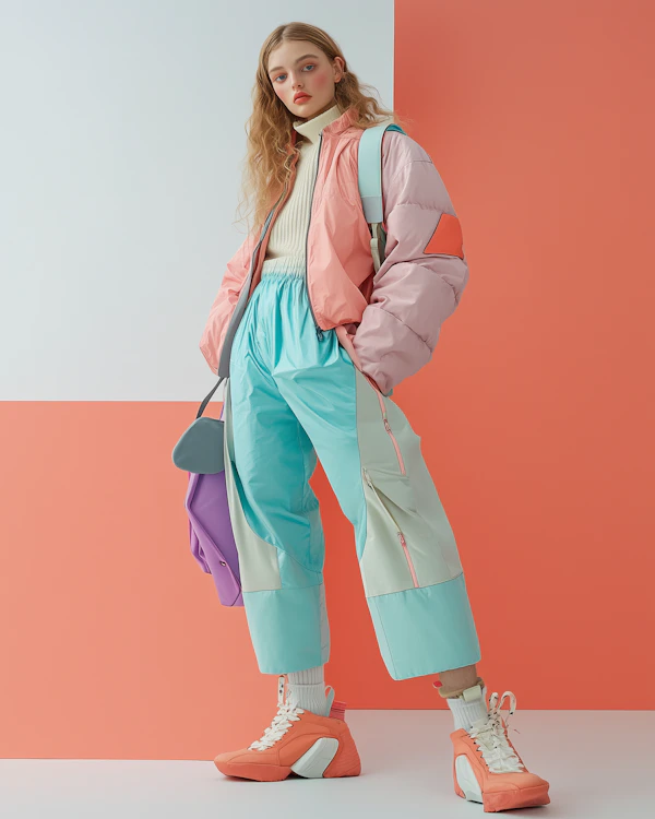 Confident Young Woman in Pastel Fashion