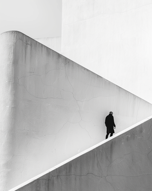 Solitary Figure Ascending Minimalist Ramp