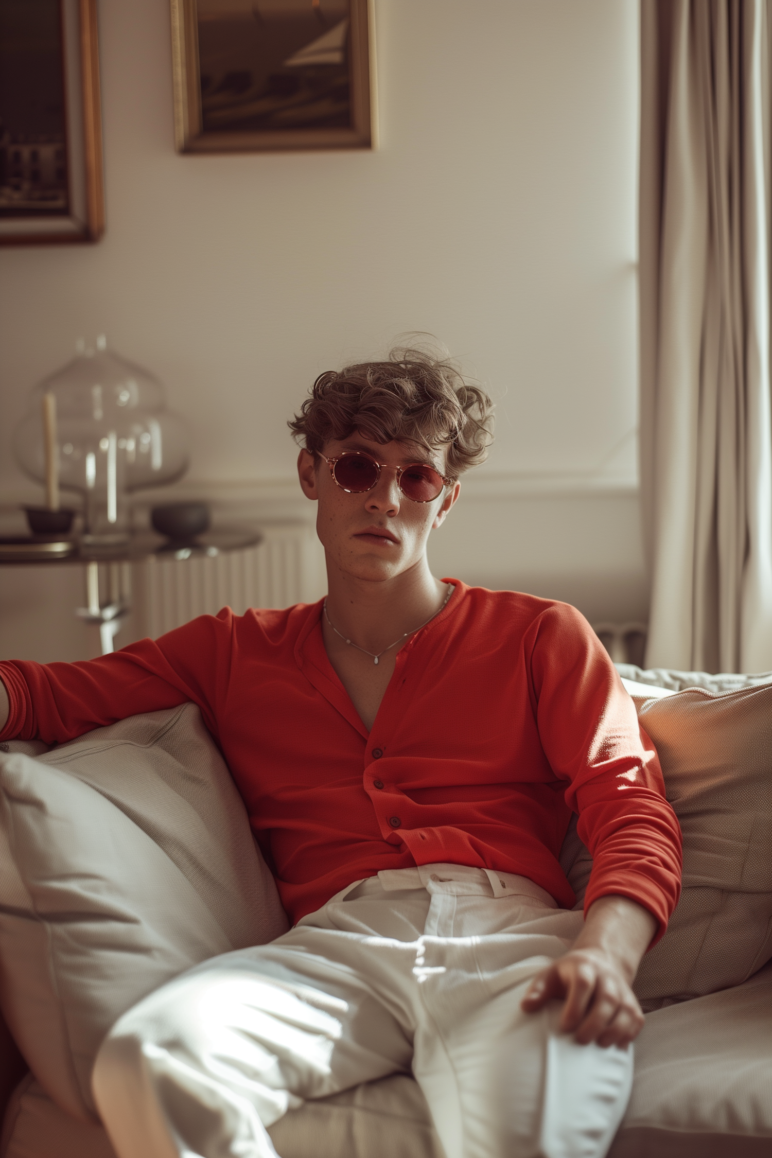 Contemplative Young Man in Stylish Home