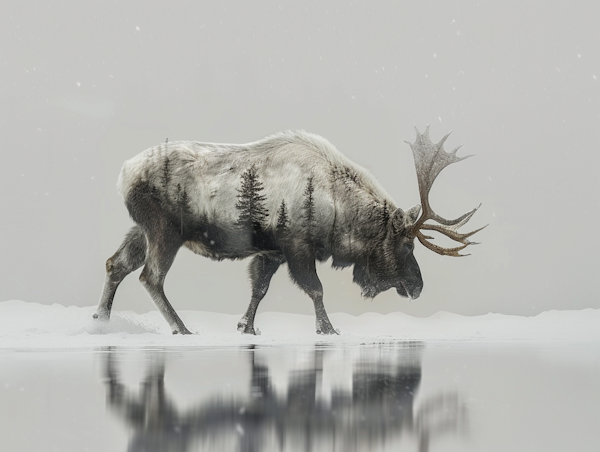 Surreal Moose in Snowy Forest