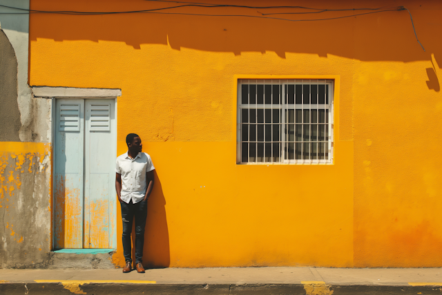 Casual Contemplation against Orange Backdrop