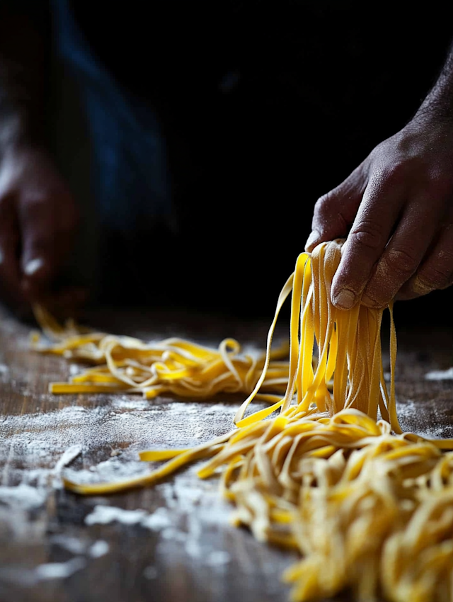 Hands Working with Fresh Pasta