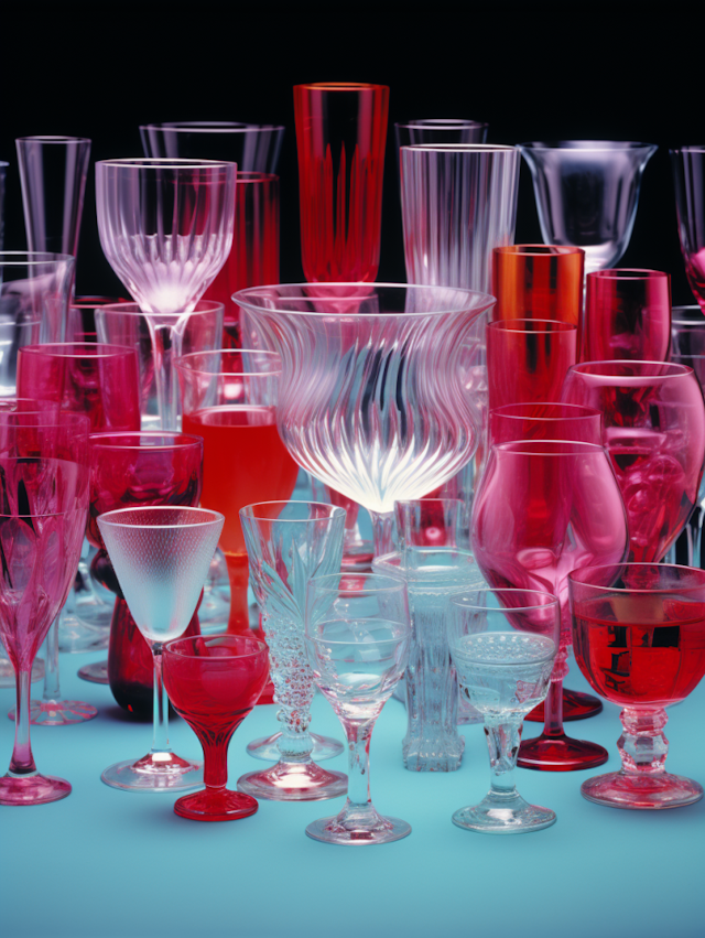 Crimson and Crystal Glassware Array