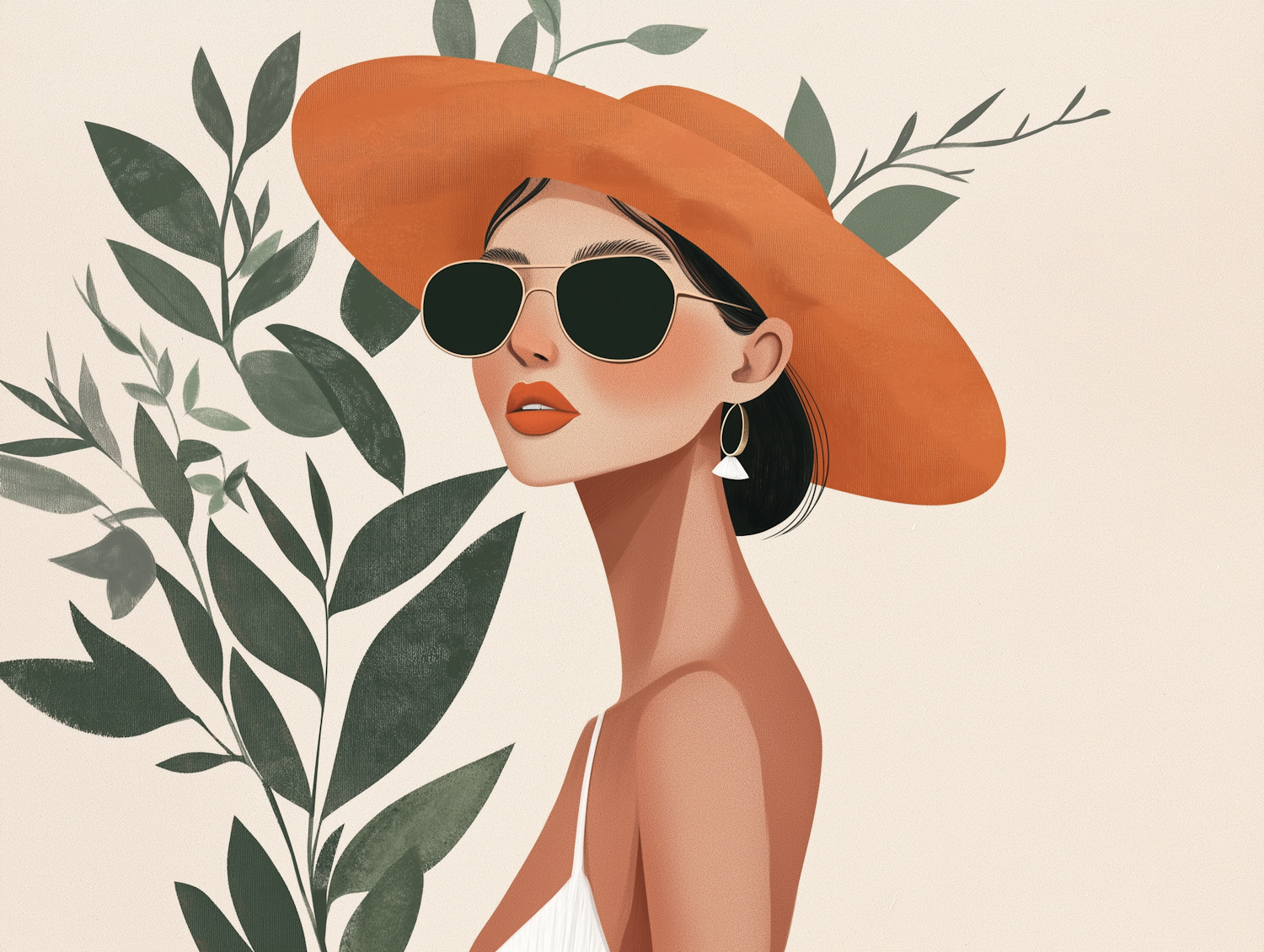 Stylish Illustrated Woman with Plants