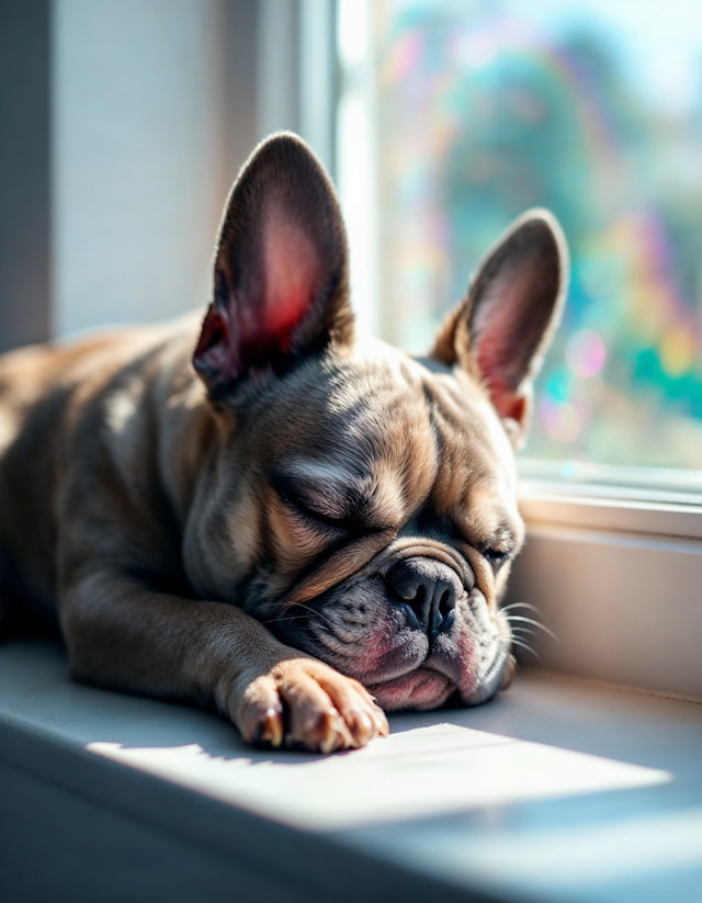 Sleeping French Bulldog on Windowsill