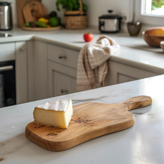 Elegant Cheese Presentation in Modern Kitchen