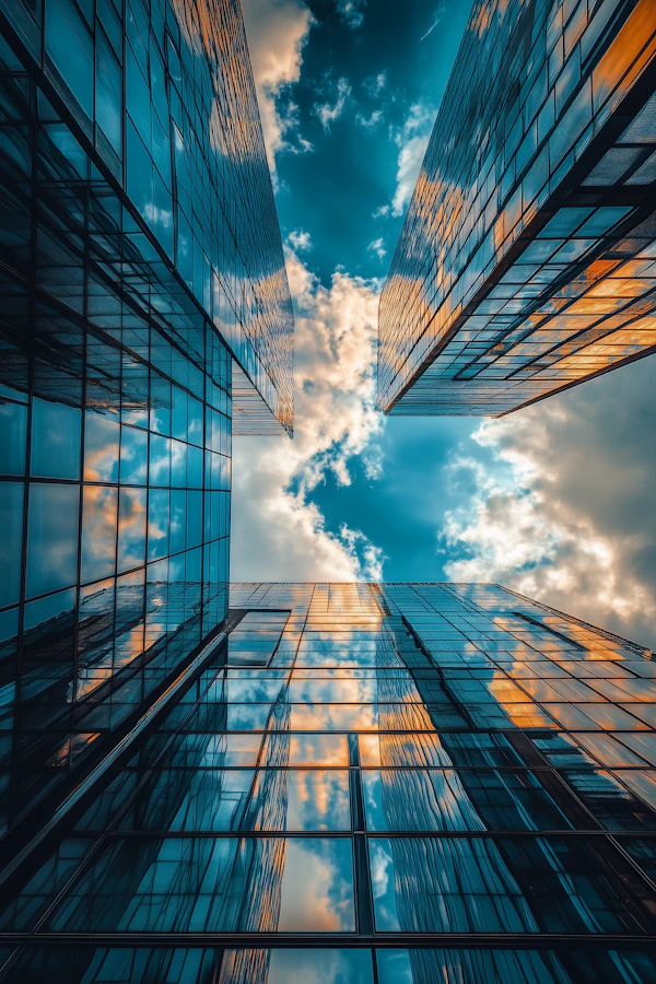 Modern Skyscrapers with Reflective Glass Facades