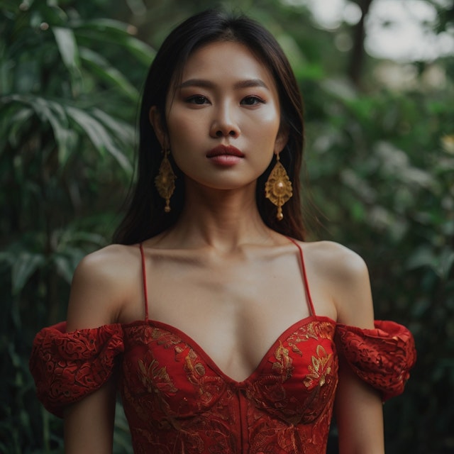 Woman in Red Dress in Nature