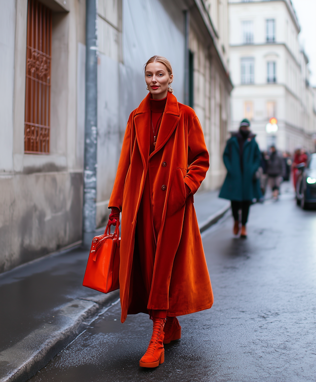 Woman in Bright Orange Coat