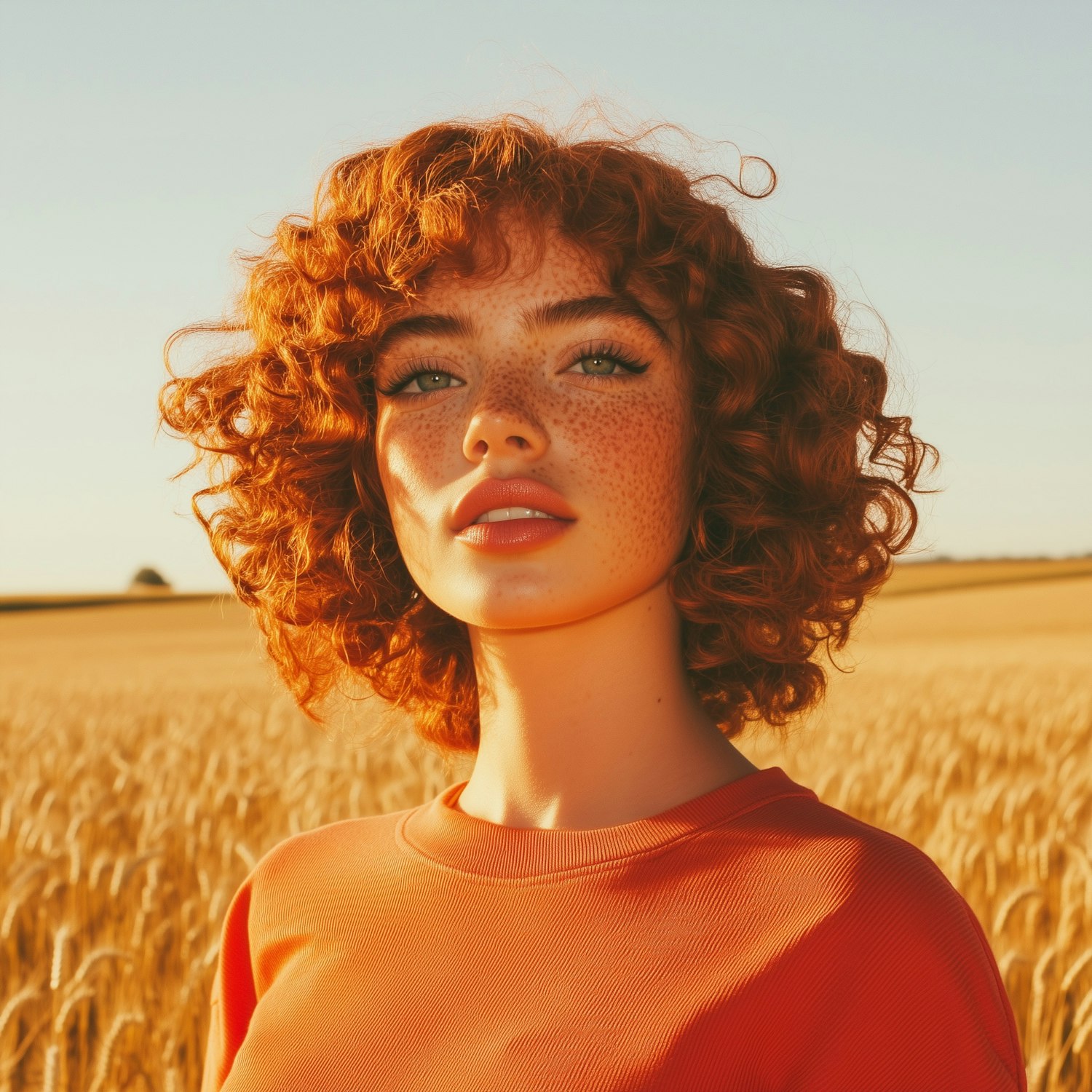 Freckled Woman in Wheat