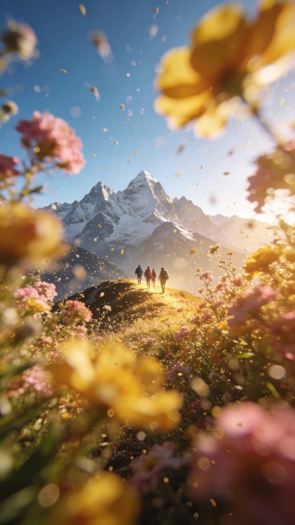 Hikers in Blooming Trail