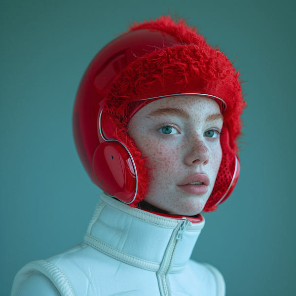 Striking Portrait with Red Helmet