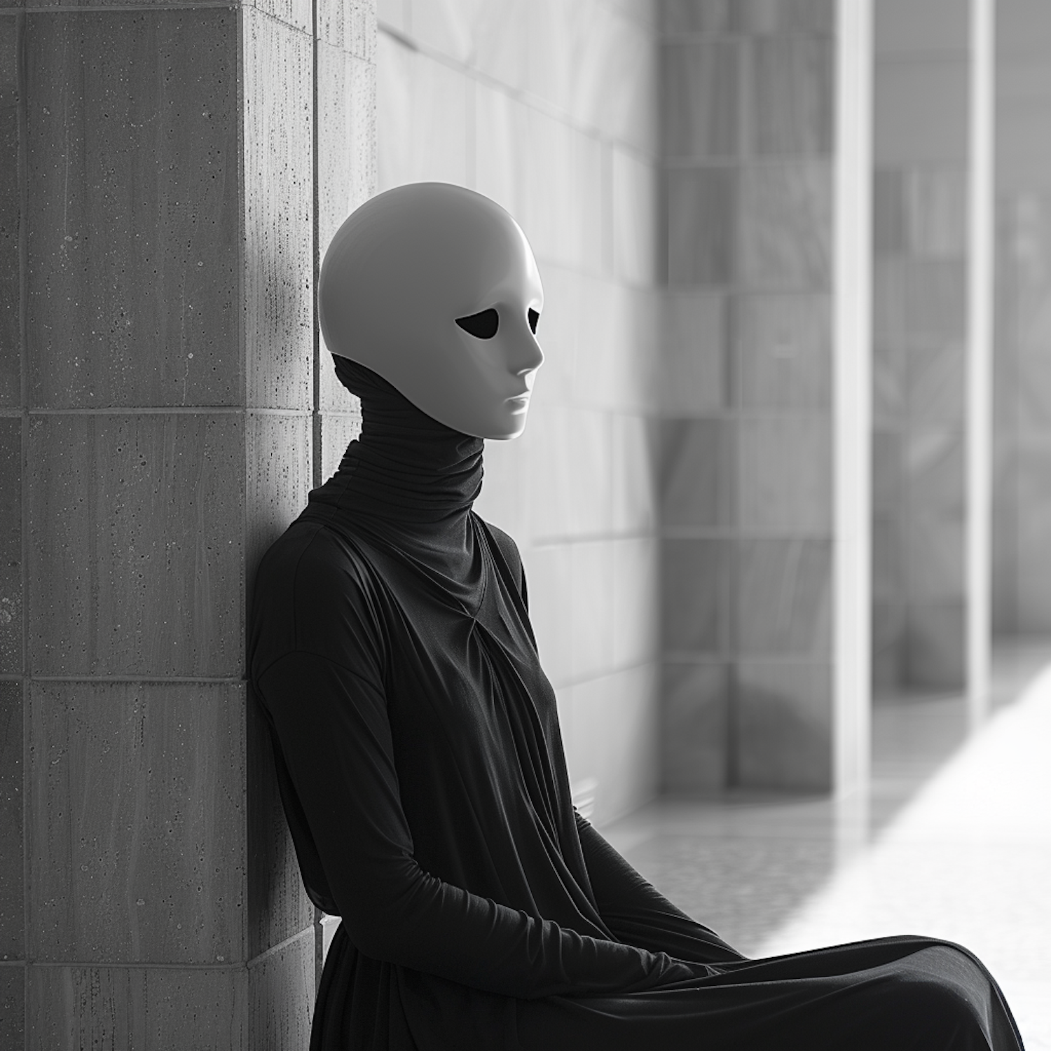 Masked Figure in Monochrome