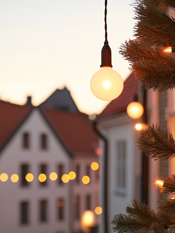 Glowing Light Bulb with Festive Background