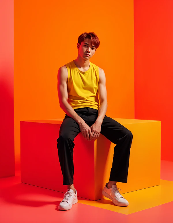 Stylish Man on Yellow Cube