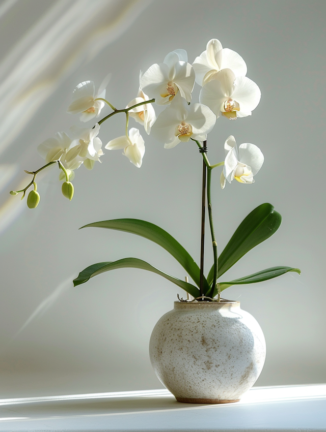 Elegant White Orchid in Spherical Vase