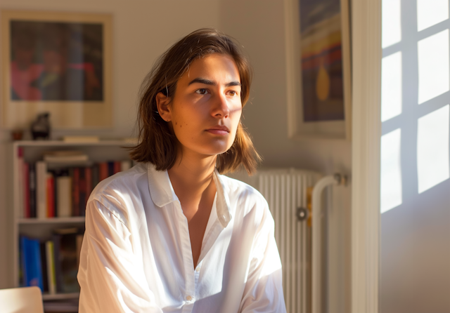 Contemplative Person in Warm Indoor Light