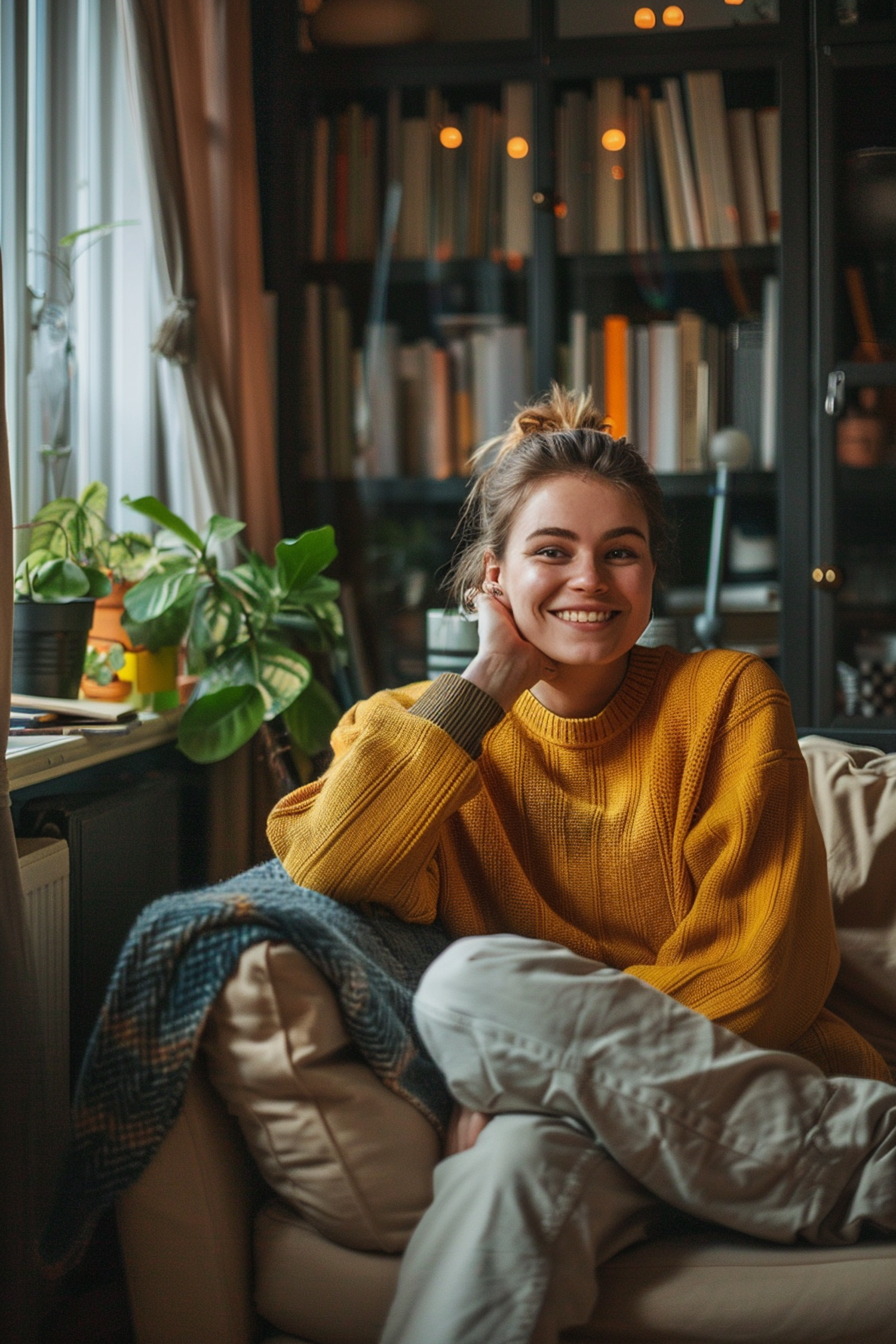 Young Woman Enjoying Leisure Time Indoors