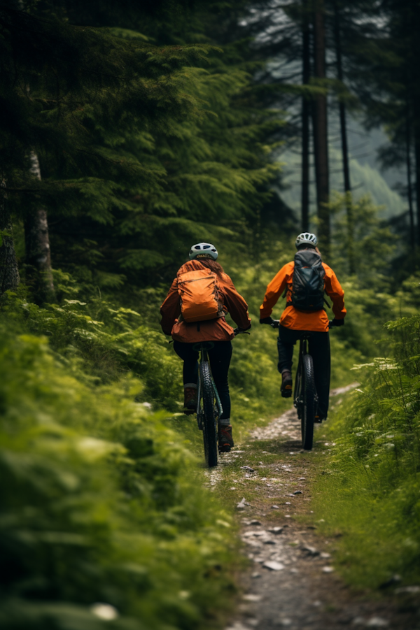 Trailblazing Cyclists in Verdant Wilderness