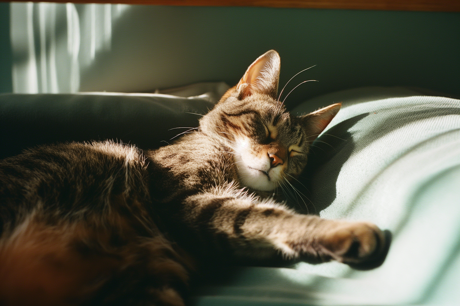 Resting Domestic Cat in Sunlit Spot
