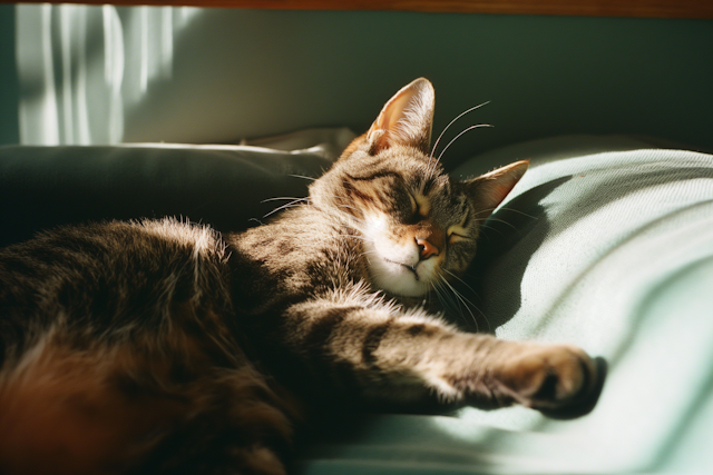 Resting Domestic Cat in Sunlit Spot