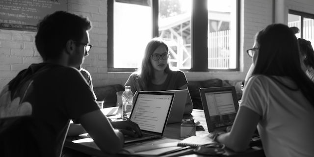 Collaborative Work Session in Black and White