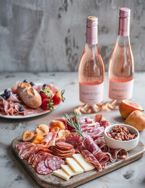 Elegant Charcuterie Board with Rosé Wine