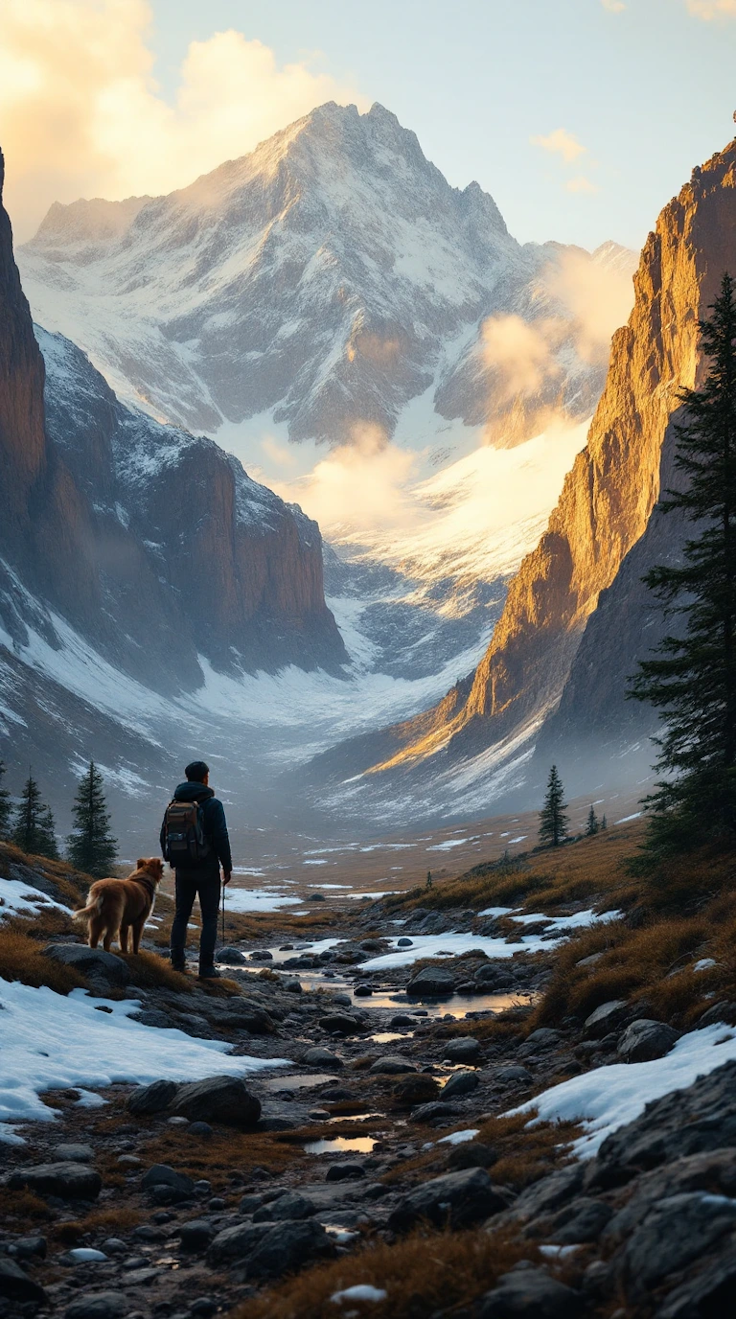 Mountain Landscape with Person and Dog