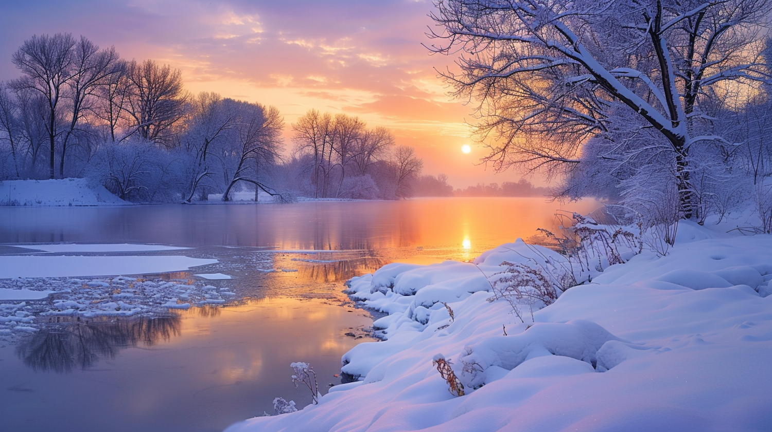 Winter Sunrise Over Lake