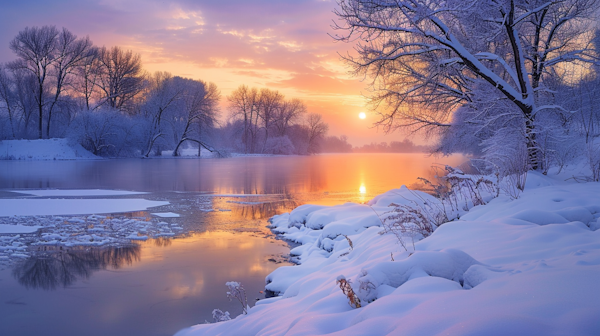 Winter Sunrise Over Lake