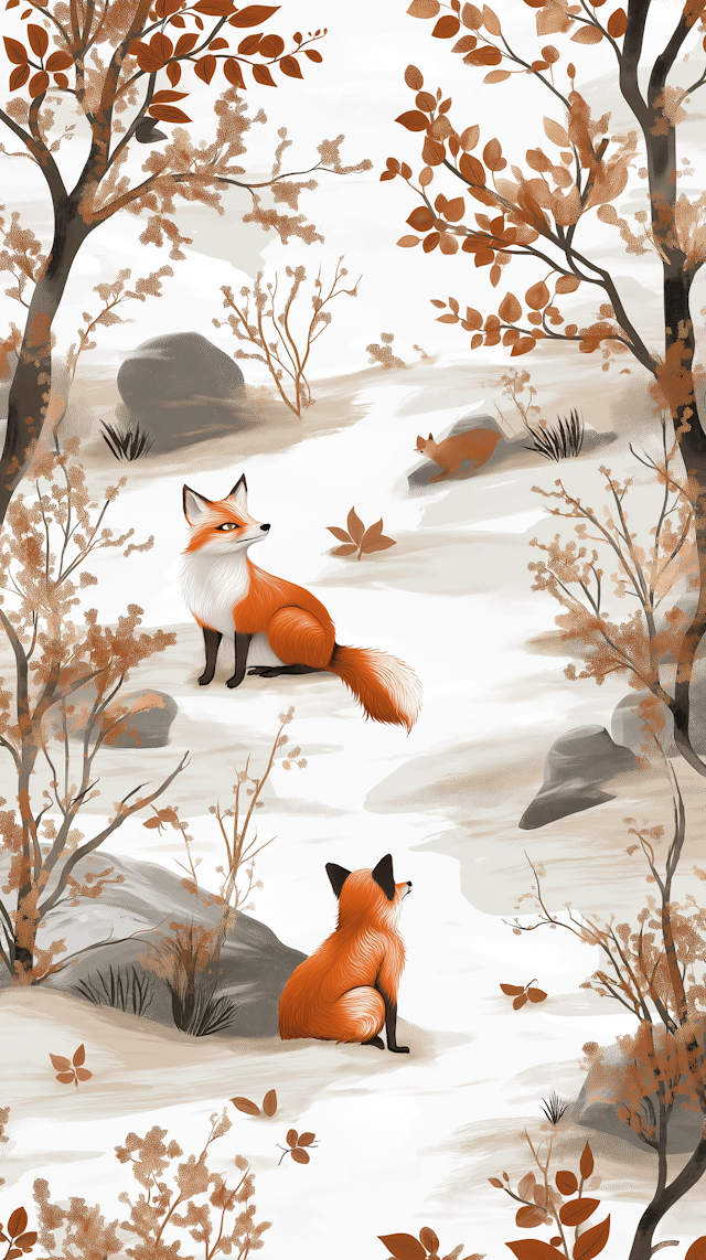 Serene Woodland Scene with Foxes