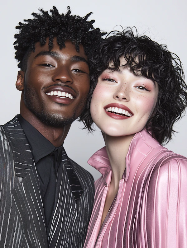 Joyful Couple in Fashionable Attire