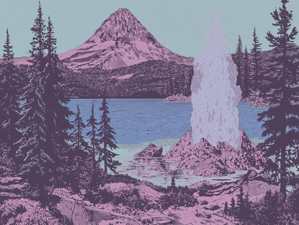 Mountain Lakeshore Geyser Artwork