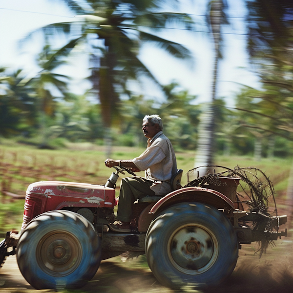 Older Man Operating a Moving Tractor