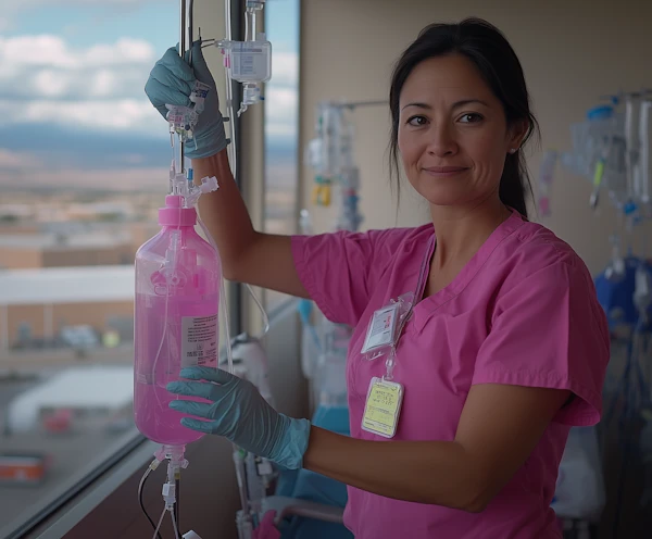 Healthcare Professional Adjusting IV Drip