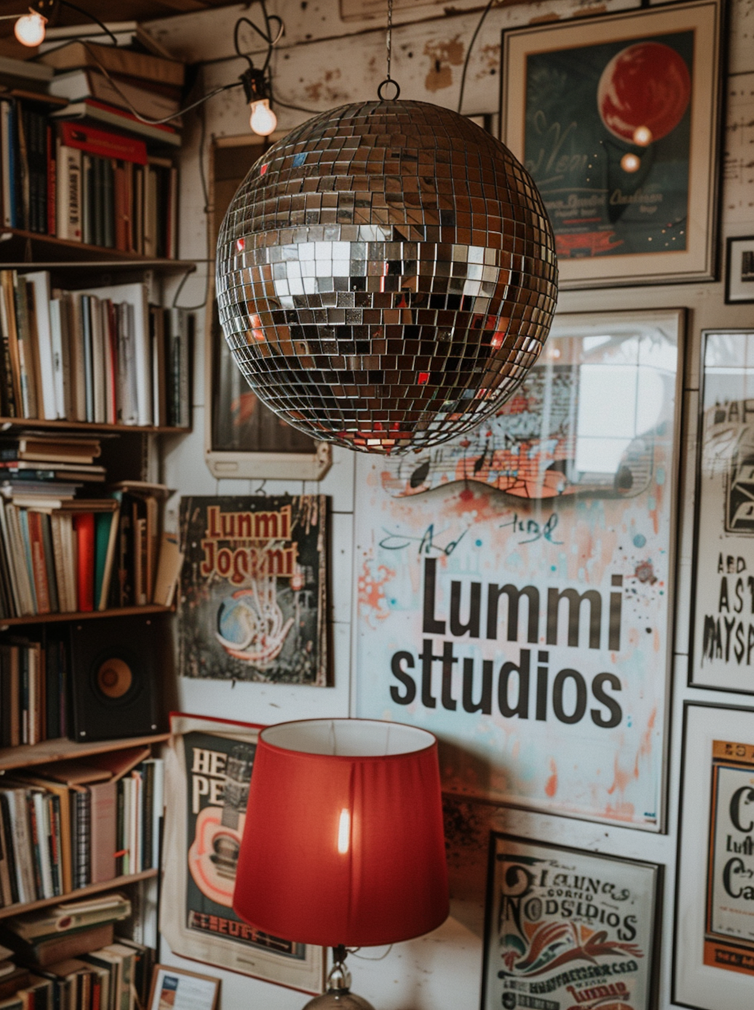 Retro-Themed Room with Disco Ball