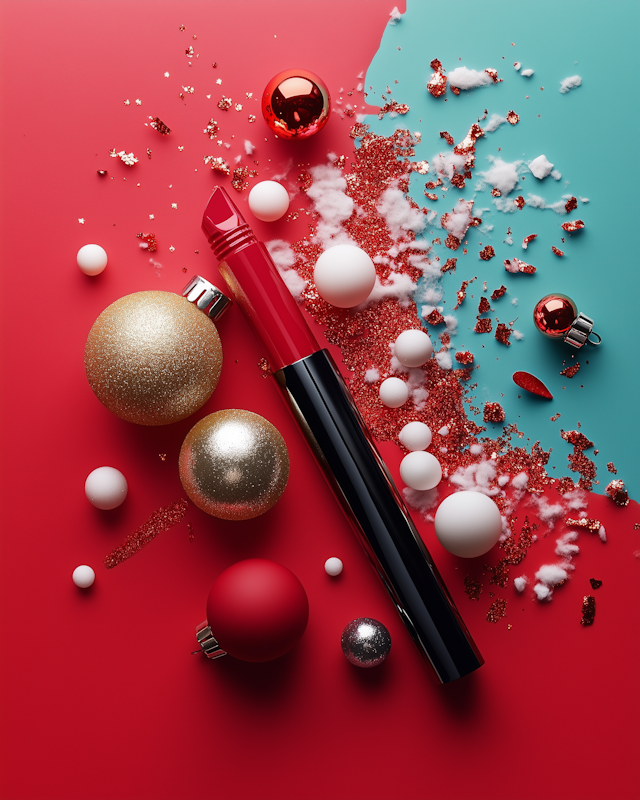 Festive Glamour with Lipstick and Ornaments