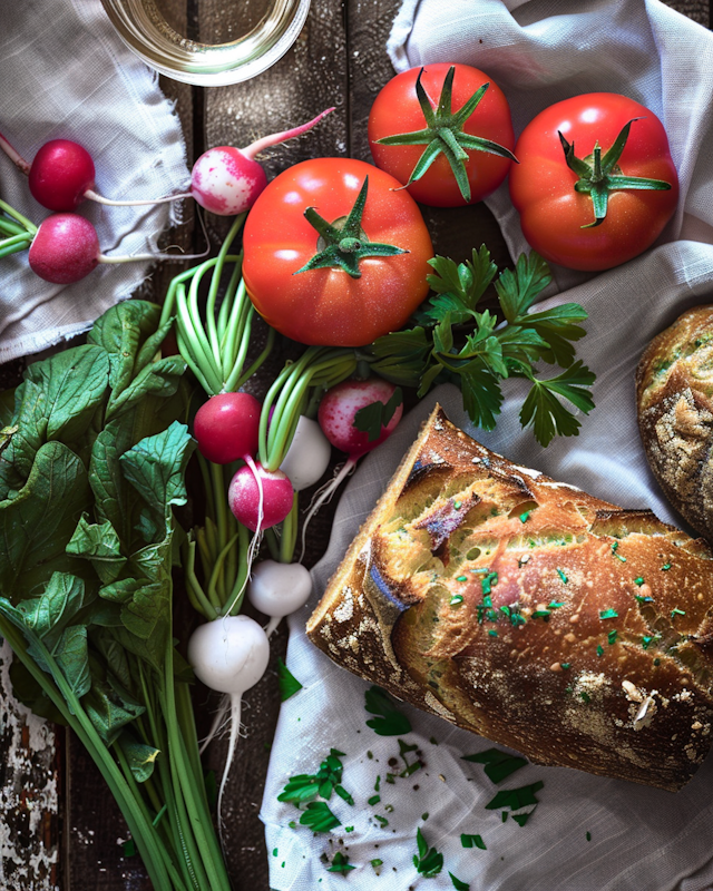 Rustic Produce and Bread Arrangement