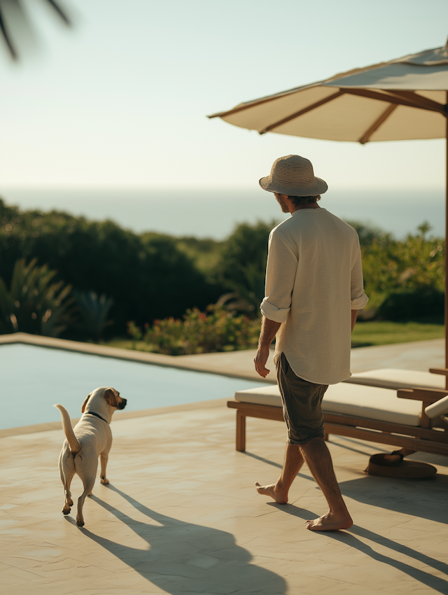 Serene Outdoor Scene with Man and Dog