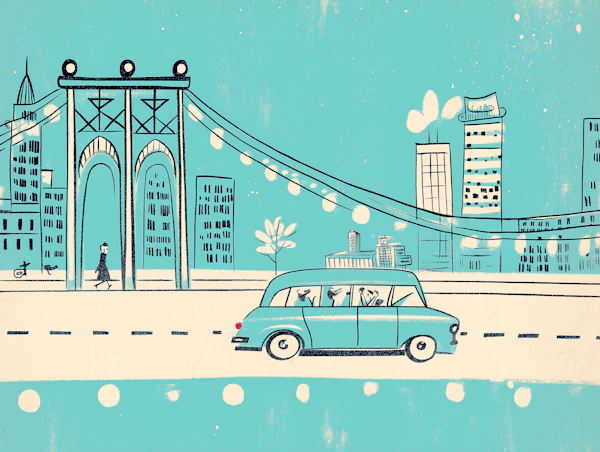 Stylized Cityscape with Bridge