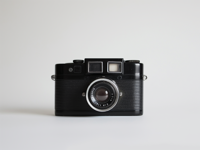 Vintage Black Camera with Textured Front and Classic Design