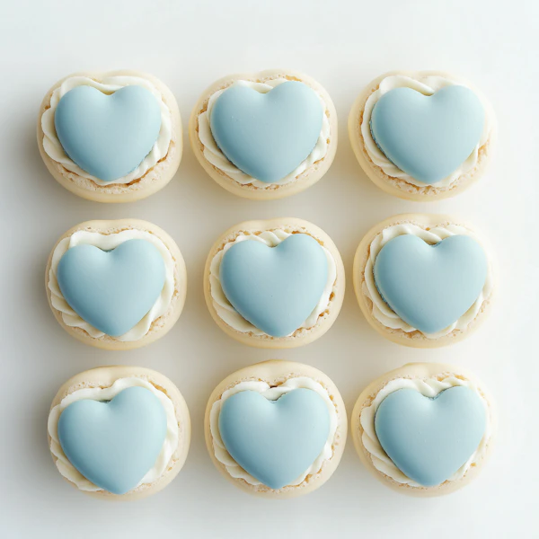 Macarons with Blue Hearts