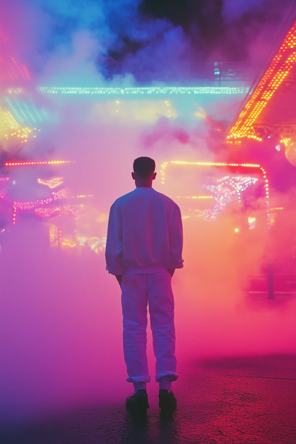 Silhouette in Neon Mist