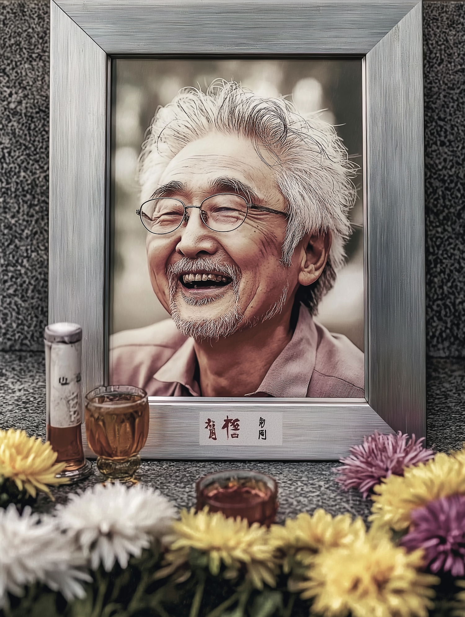 Framed Portrait with Flowers and Glasses