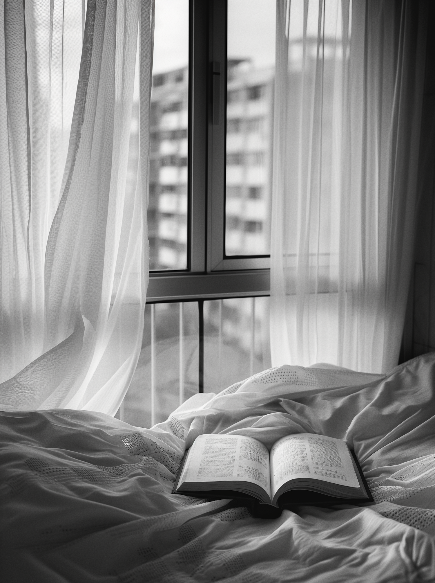 Serene Urban Bedroom with Open Book