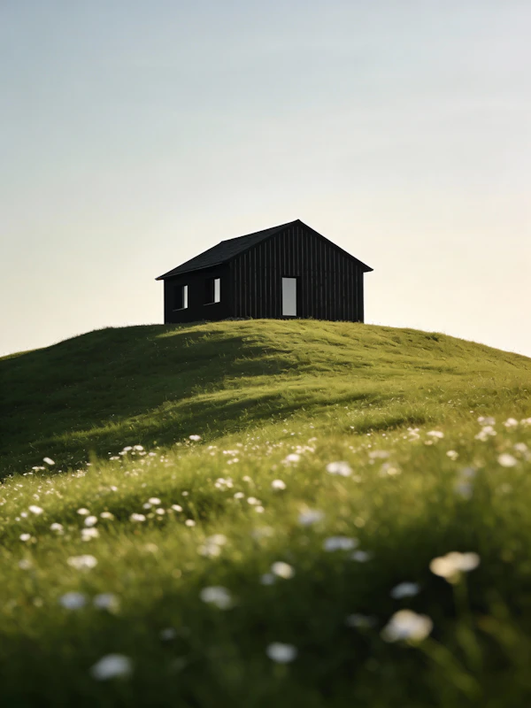 Solitary Cabin on Hill