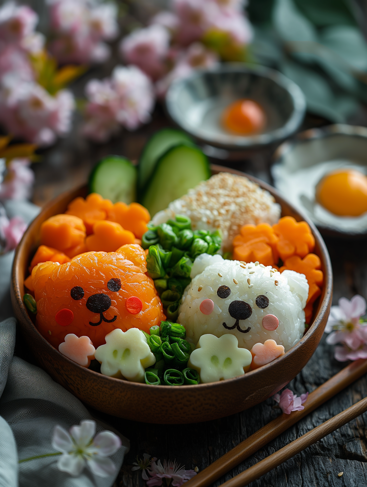 Artistic Food Platter with Sushi Rice Bears